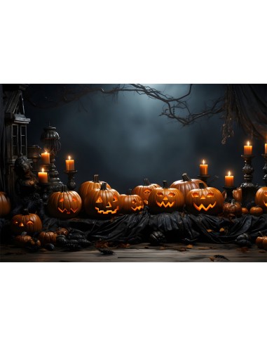 Toile de Fond Veille d'Halloween avec Citrouilles Sculptées et Bougies BRP8-166 pas cher 