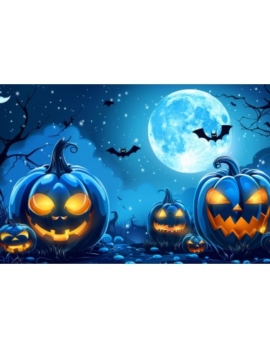 Toile de Fond Lune Bleue et Citrouilles d'Halloween BRP8-174 Comparez et commandez 