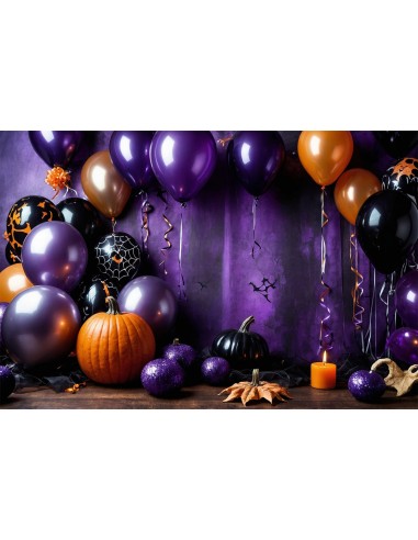 Toile de Fond Ballons Noirs et Violets pour Fête d'Halloween BRP8-175 Les magasins à Paris