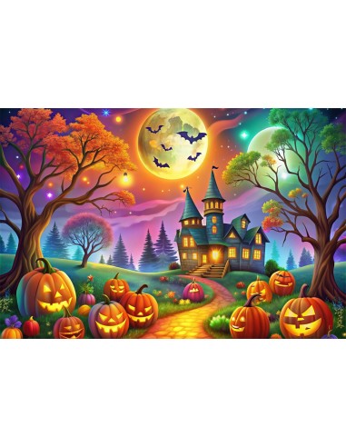 Toile de Fond Forêt Fantastique avec Citrouilles Lumineuses d'Halloween BRP8-178 Véritable concentré