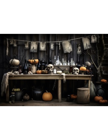 Toile de Fond Élixirs Mystérieux et Crânes pour Halloween BRP8-180 rembourrage situé sous