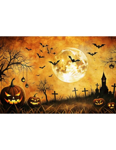 Toile de Fond Cimetière Effrayant et Pleine Lune d'Halloween BRP8-182 offre 