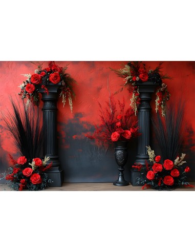 Toile de Fond Floral Dramatique Rouge et Noir RR8-421 prix pour 