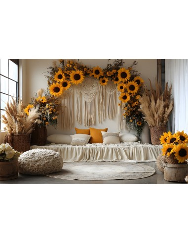 Toile de Fond Salon Bohème avec Macramé et Tournesols RR8-456 shop