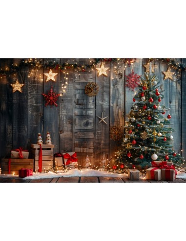 Toile de Fond Arbre et Cadeaux en Bois de Noël BRP8-146 livraison gratuite