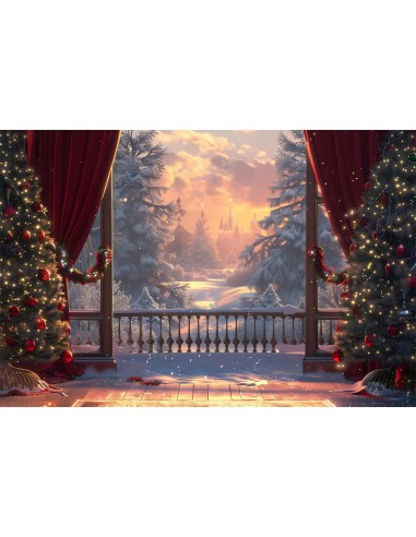 Toile de Fond Château de Noël au Coucher du Soleil Hivernal BRP8-46 de pas cher