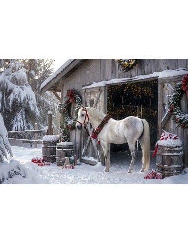 Toile de Fond Cour de Ferme avec Cheval Festif de Noël BRP8-65 ou a consommer sur place