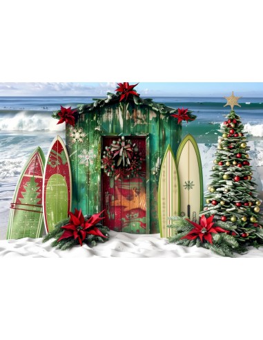 Toile de Fond Cabane de Surf à la Plage de Noël BRP8-67 Economisez 