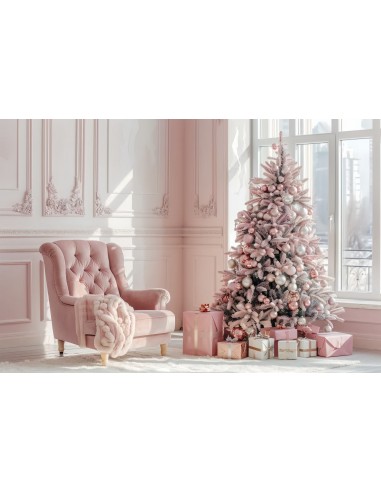 Toile de Fond Élégant Arbre de Noël Rose avec Cadeaux BRP8-75 sur le site 