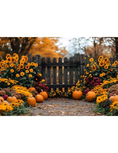 Toile de Fond Jardin d'Automne avec Tournesols et Citrouilles RR8-308 les ligaments