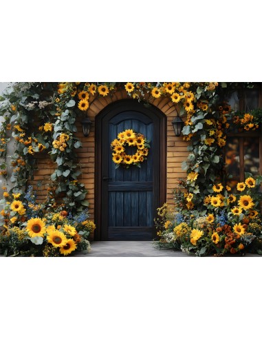 Toile de Fond Couronne de Tournesols Adornant une Porte d'Automne RR8-314 Comparez et commandez 