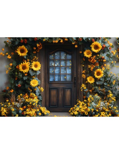 Toile de Fond Porte Décorée d'une Couronne de Tournesols d'Automne RR8-315 acheter en ligne