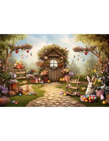 Toile de Fond Joyeuses Pâques Lapin Jardin Œufs BRP11-360 la colonne vertébrale