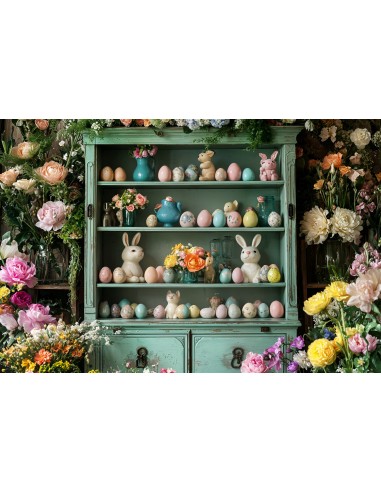 Toile de Fond Pâques Lapin Étagère Œufs Fleuris BRP11-367 Toutes les collections ici