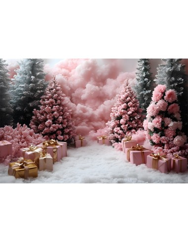 Toile de Fond Photographie avec Cadeaux Roses et Arbres de Noël RR8-350 france