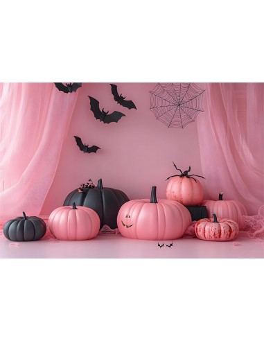 Toile de Fond Rideau Rose avec Citrouilles d'Halloween RR8-386 une grave pollution 