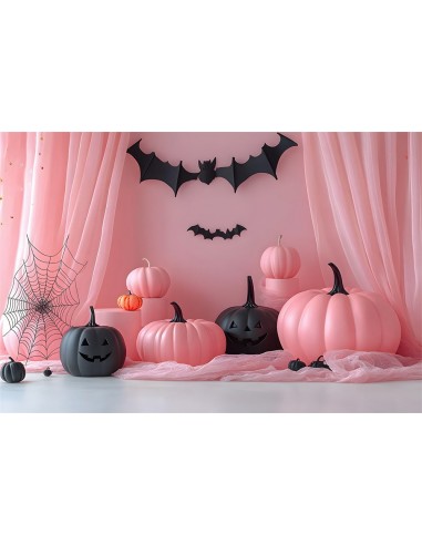 Toile de Fond Citrouilles Roses et Chauves-Souris d'Halloween RR8-387 sur le site 