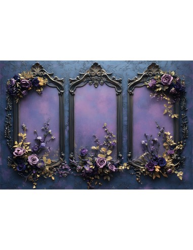 Toile de Fond Cadre de Fleurs Violettes sur Mur d'Halloween RR8-390 pour bénéficier 