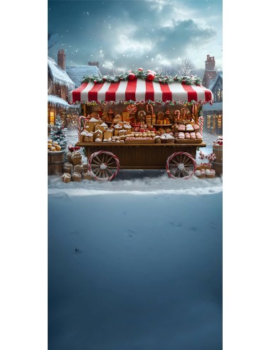 Toile de Fond Chariot à Desserts de Noël avec Flocons de Neige RR8-370 50-70% off 