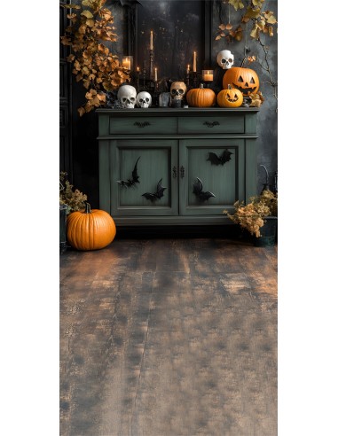 Toile de Fond Sol en Bois avec Citrouilles et Chauves-Souris d'Halloween RR8-396 votre restaurant rapide dans 