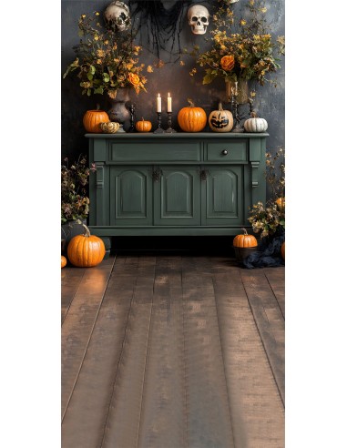 Toile de Fond Citrouille et Bougie sur Sol en Bois d'Halloween RR8-397 store